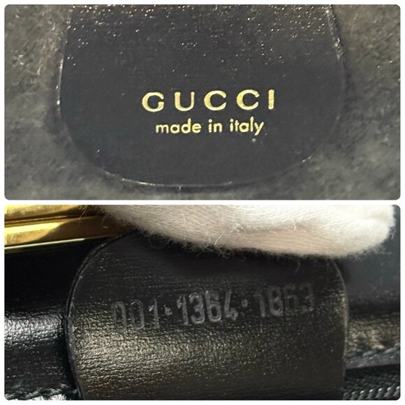 GUCCI Vintage G Square Logo Shoulder Bag Handbag Black Gold Suede [106264] - Picture 14 of 14